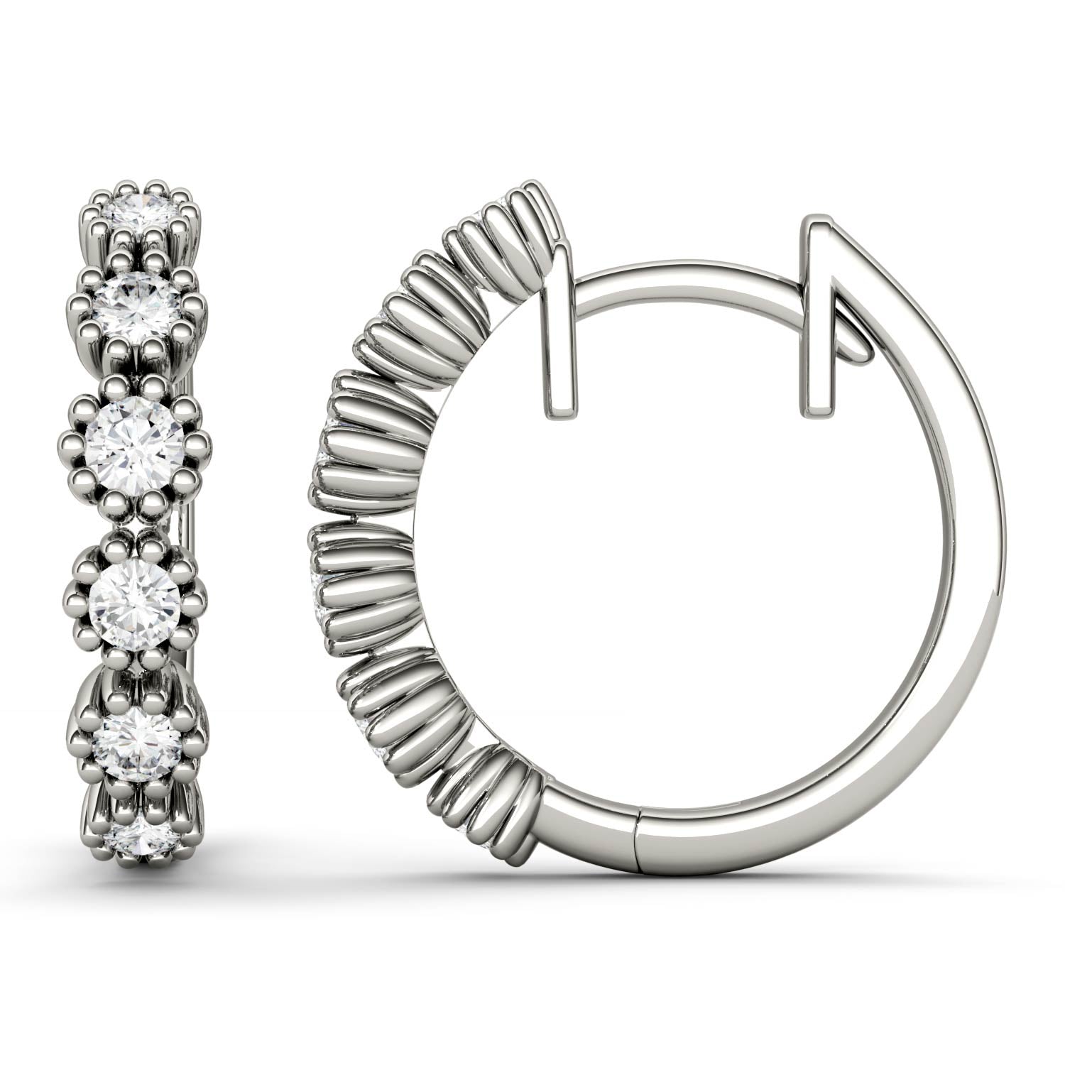 0.40 CTW DEW Round Forever One™ Moissanite Beaded Hoop Earrings