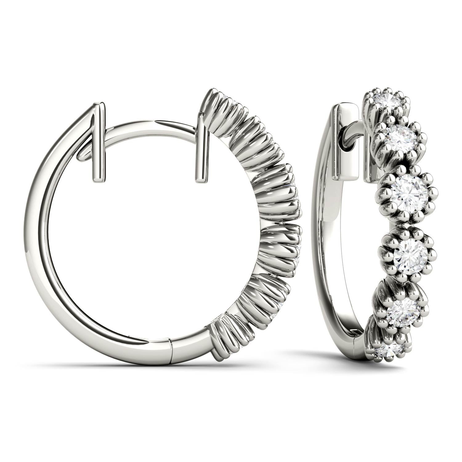 0.40 CTW DEW Round Forever One™ Moissanite Beaded Hoop Earrings