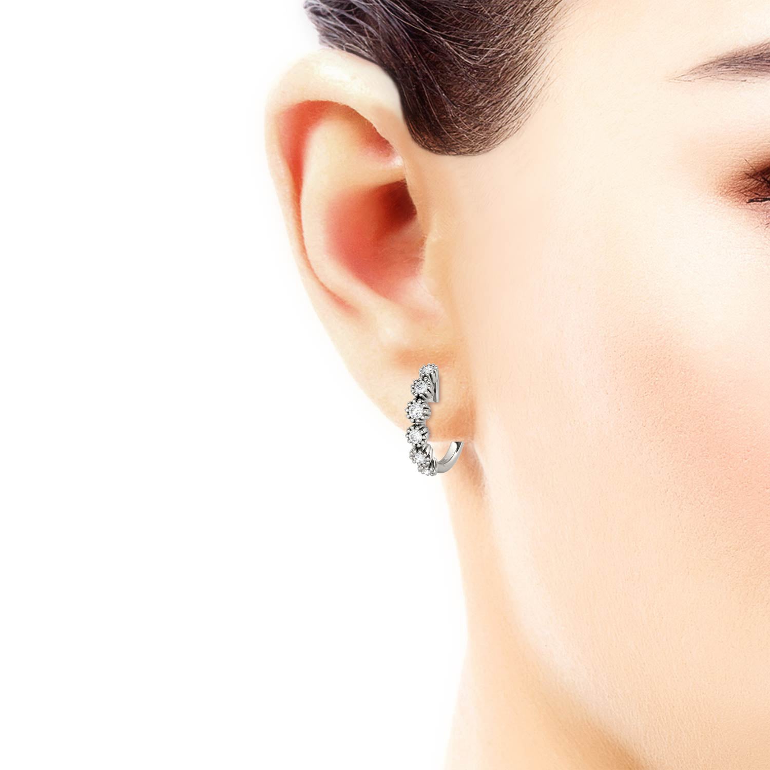 0.40 CTW DEW Round Forever One™ Moissanite Beaded Hoop Earrings