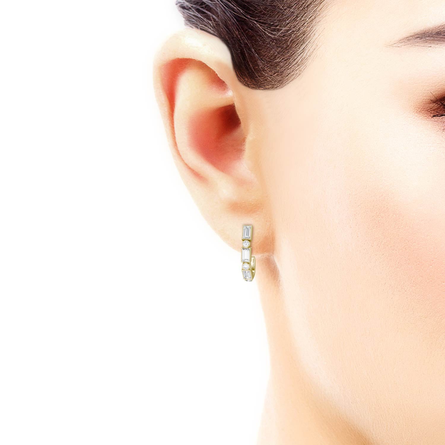 0.88 CTW DEW Straight Baguette Forever One™ Moissanite Milgrain J-Hoop Earrings