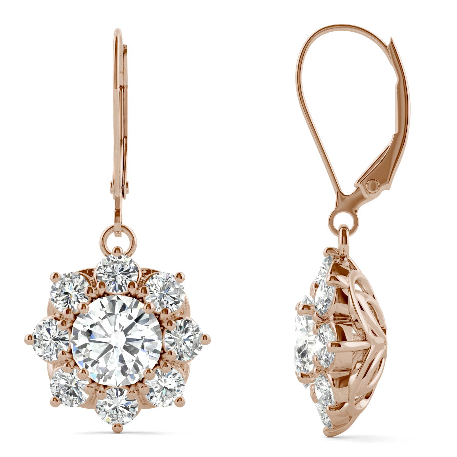 3.72 CTW DEW Round Forever One™ Moissanite Signature Cluster Halo Earrings