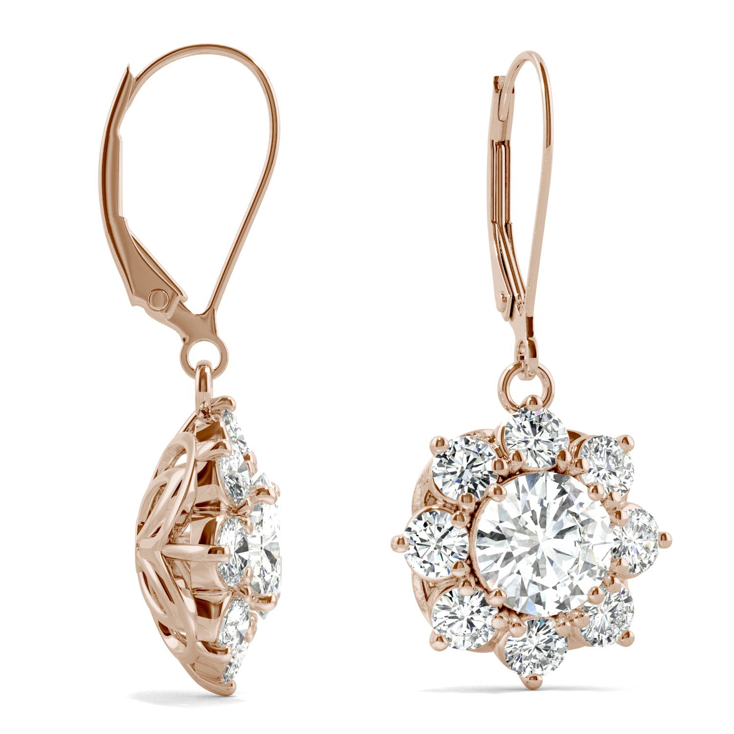 3.72 CTW DEW Round Forever One™ Moissanite Signature Cluster Halo Earrings