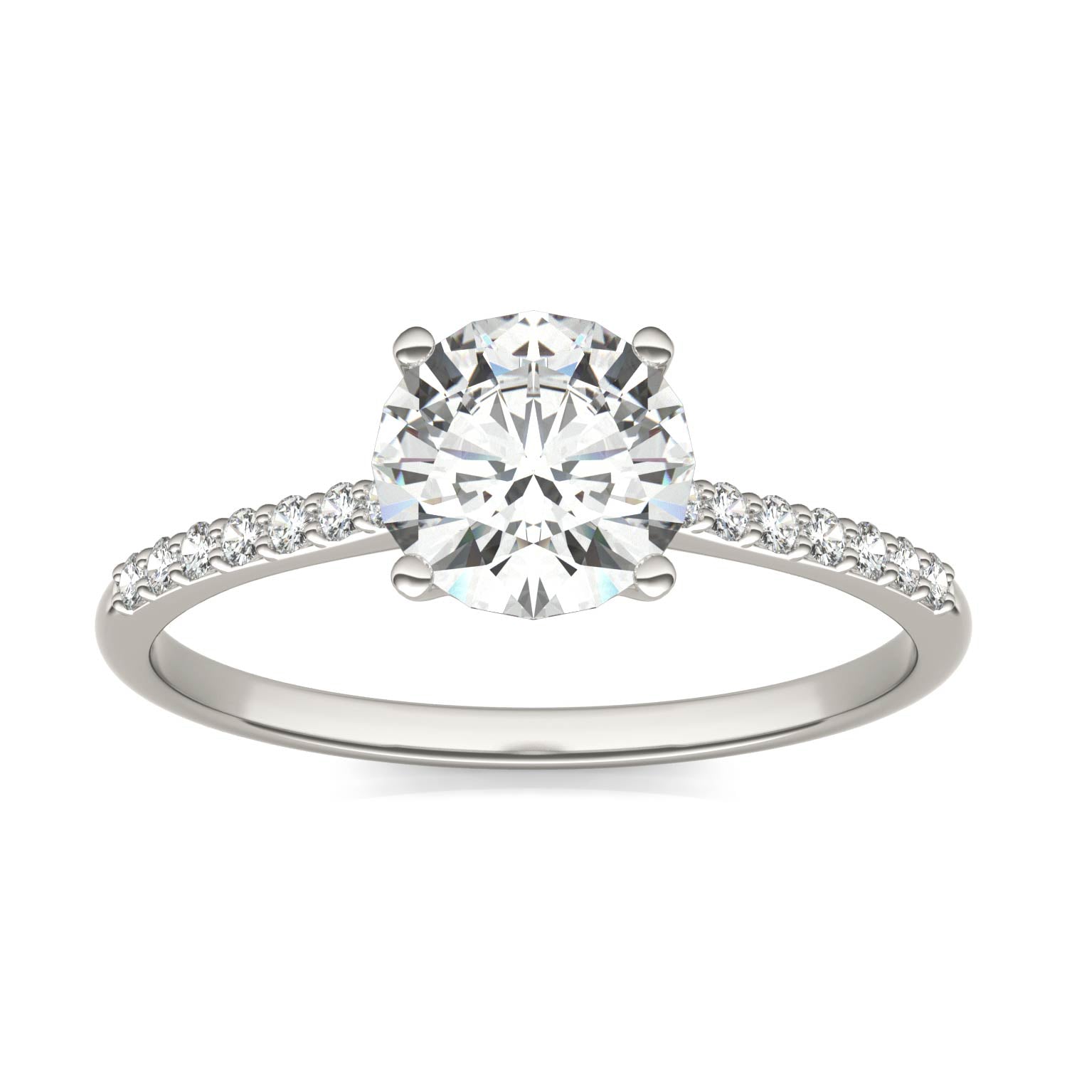 1.19 CTW DEW Round Forever One™ Moissanite Signature Side Stone Round Engagement Ring