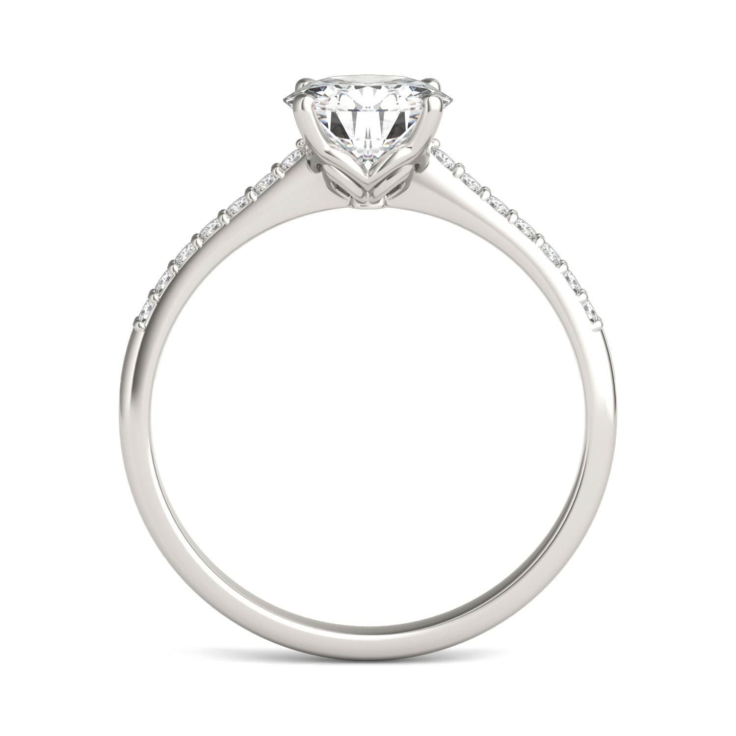 1.19 CTW DEW Round Forever One™ Moissanite Signature Side Stone Round Engagement Ring