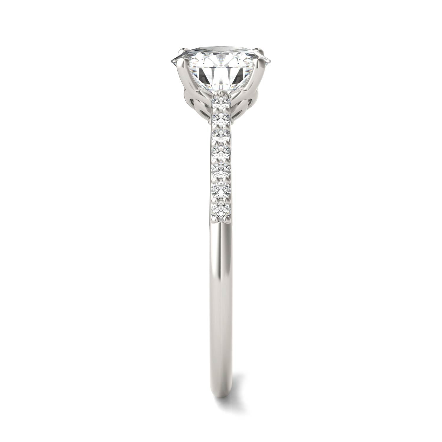 1.19 CTW DEW Round Forever One™ Moissanite Signature Side Stone Round Engagement Ring