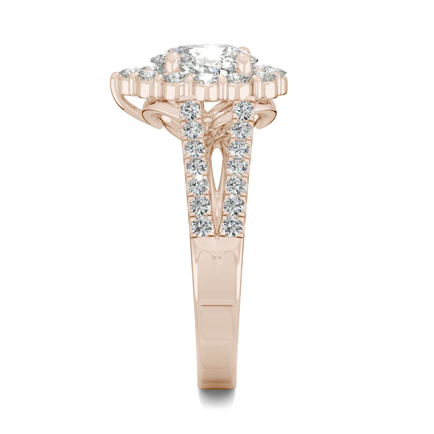 1.67 CTW DEW Pear Forever One™ Moissanite Signature Halo Split Shank Engagement Ring