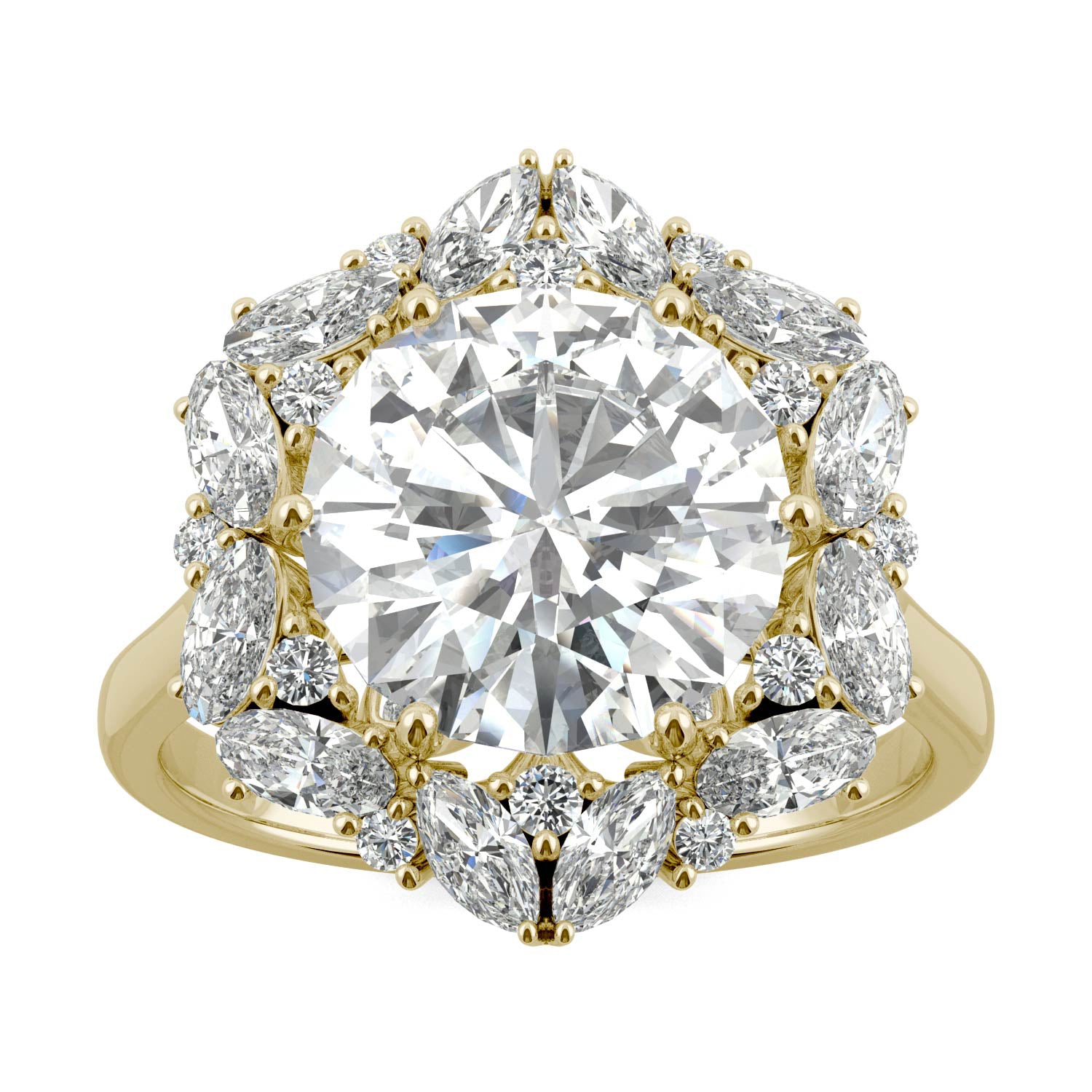 5.15 CTW DEW Round Forever One™ Moissanite Signature Halo Hearts Arrows Statement Ring