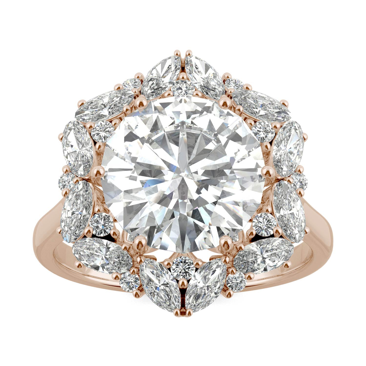 5.15 CTW DEW Round Forever One™ Moissanite Signature Halo Hearts Arrows Statement Ring
