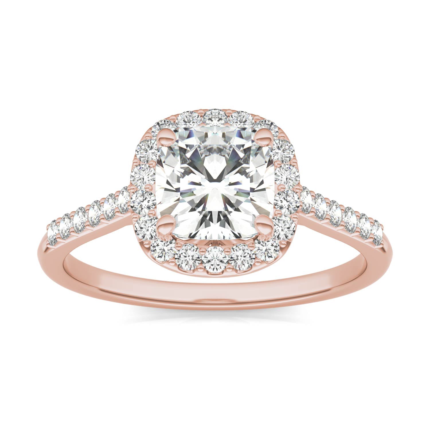 1.60 CTW DEW Cushion Forever One™ Moissanite Signature Halo with Side Stones Ring