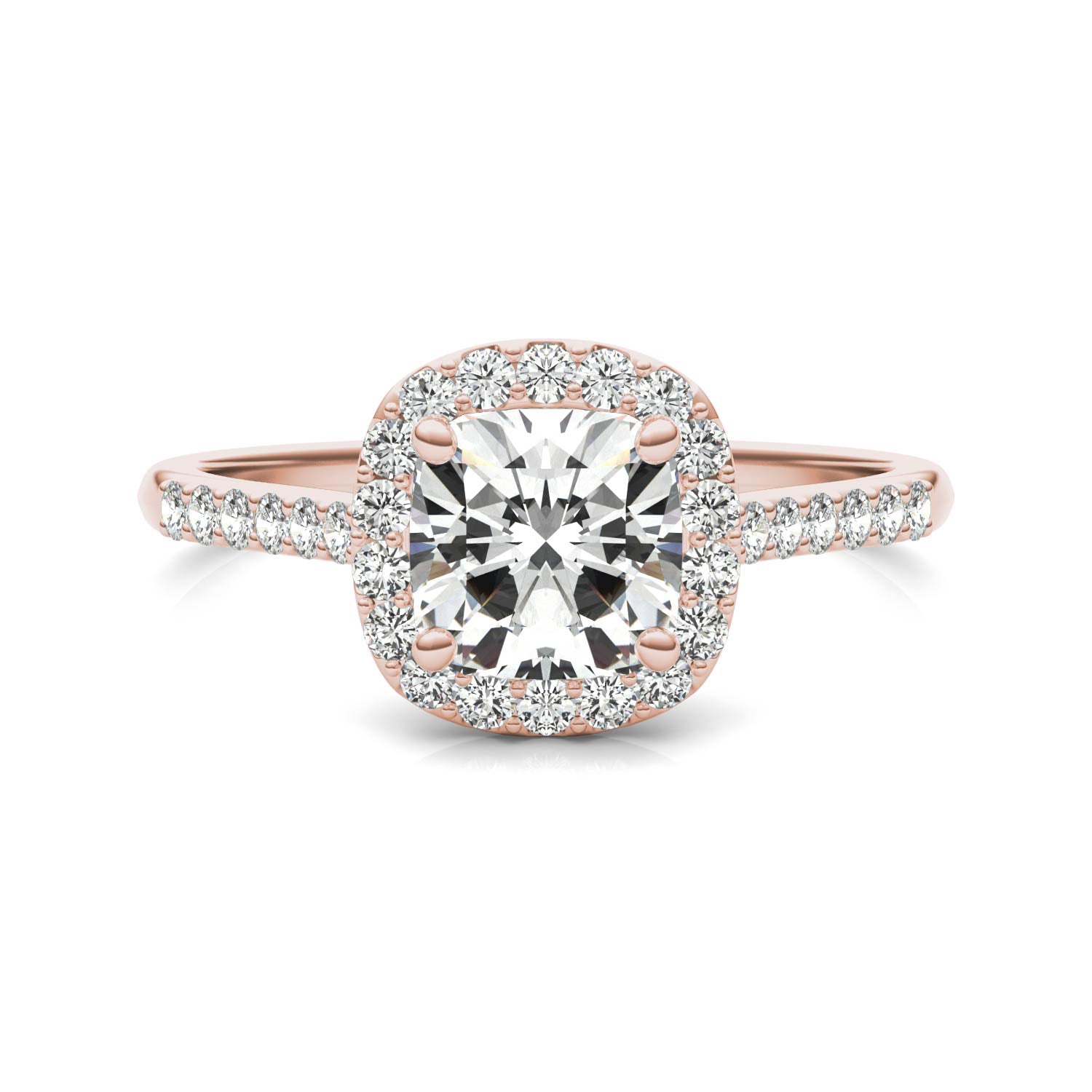 1.60 CTW DEW Cushion Forever One™ Moissanite Signature Halo with Side Stones Ring