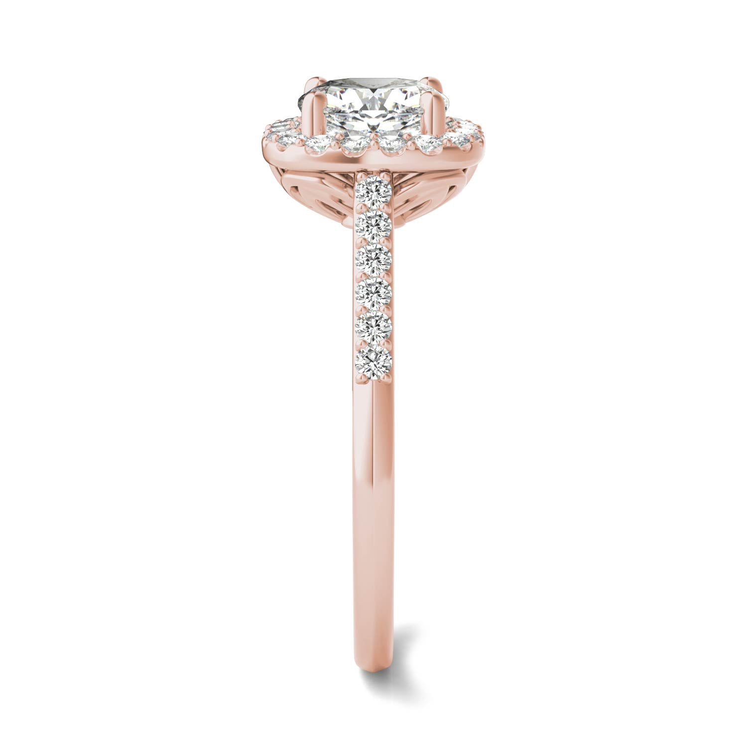 1.60 CTW DEW Cushion Forever One™ Moissanite Signature Halo with Side Stones Ring
