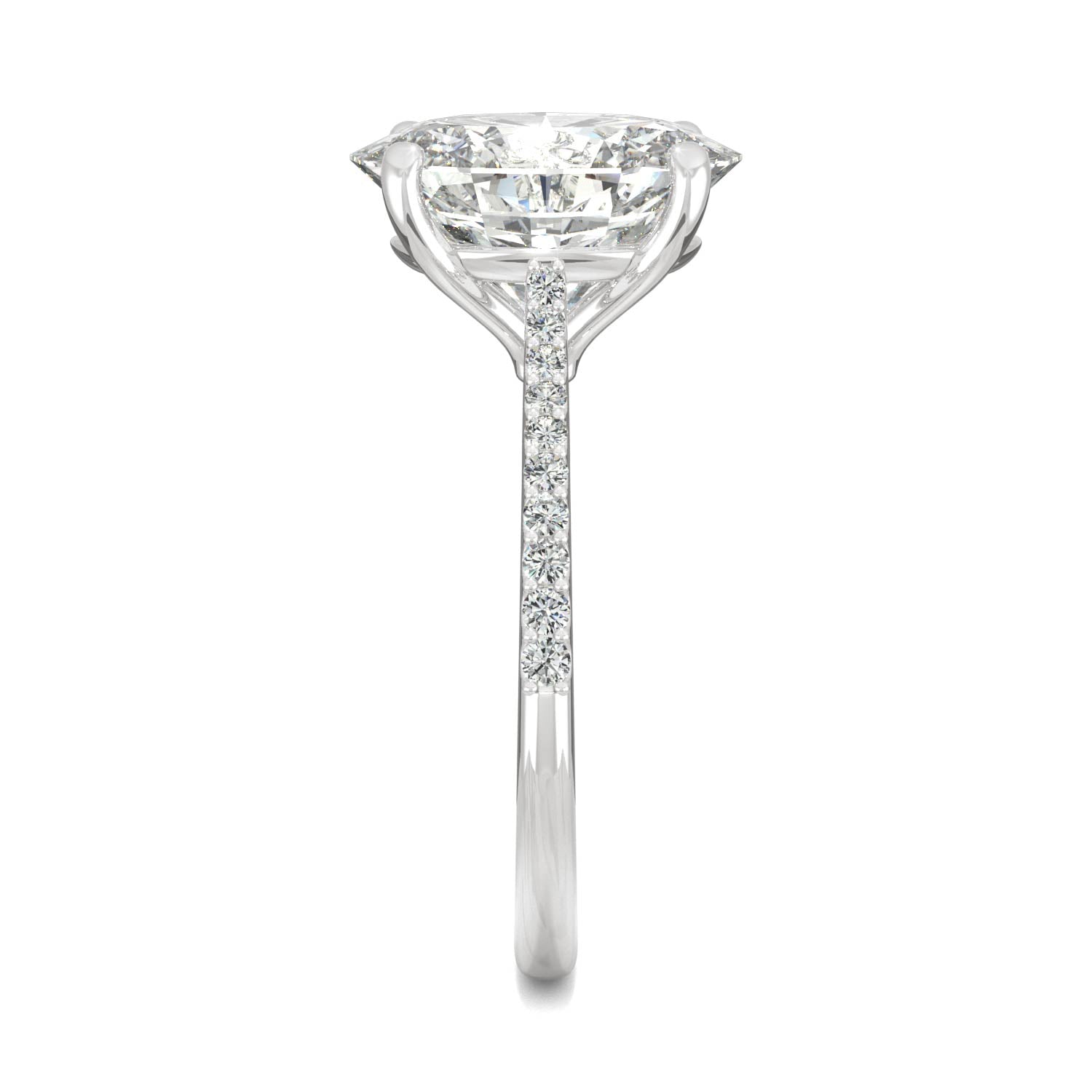 4.58 CTW DEW Elongated Oval Forever One™ Moissanite Side-Stone Engagement Ring