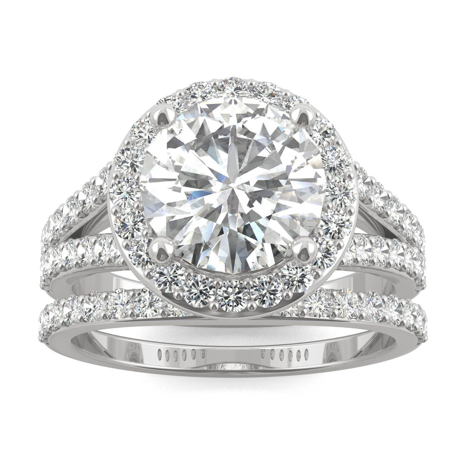 3.69 CTW DEW Round Forever One™ Moissanite Split Shank Halo Bridal Ring