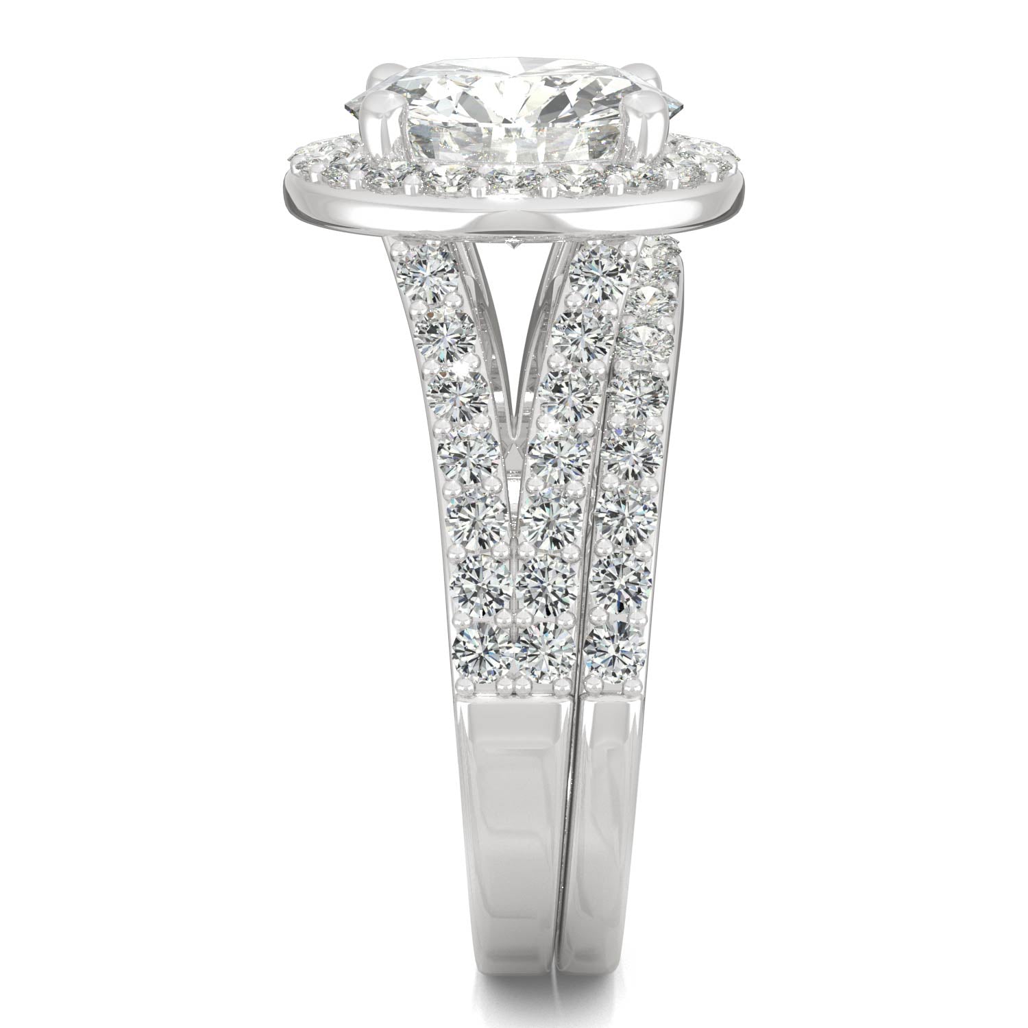 3.69 CTW DEW Round Forever One™ Moissanite Split Shank Halo Bridal Ring