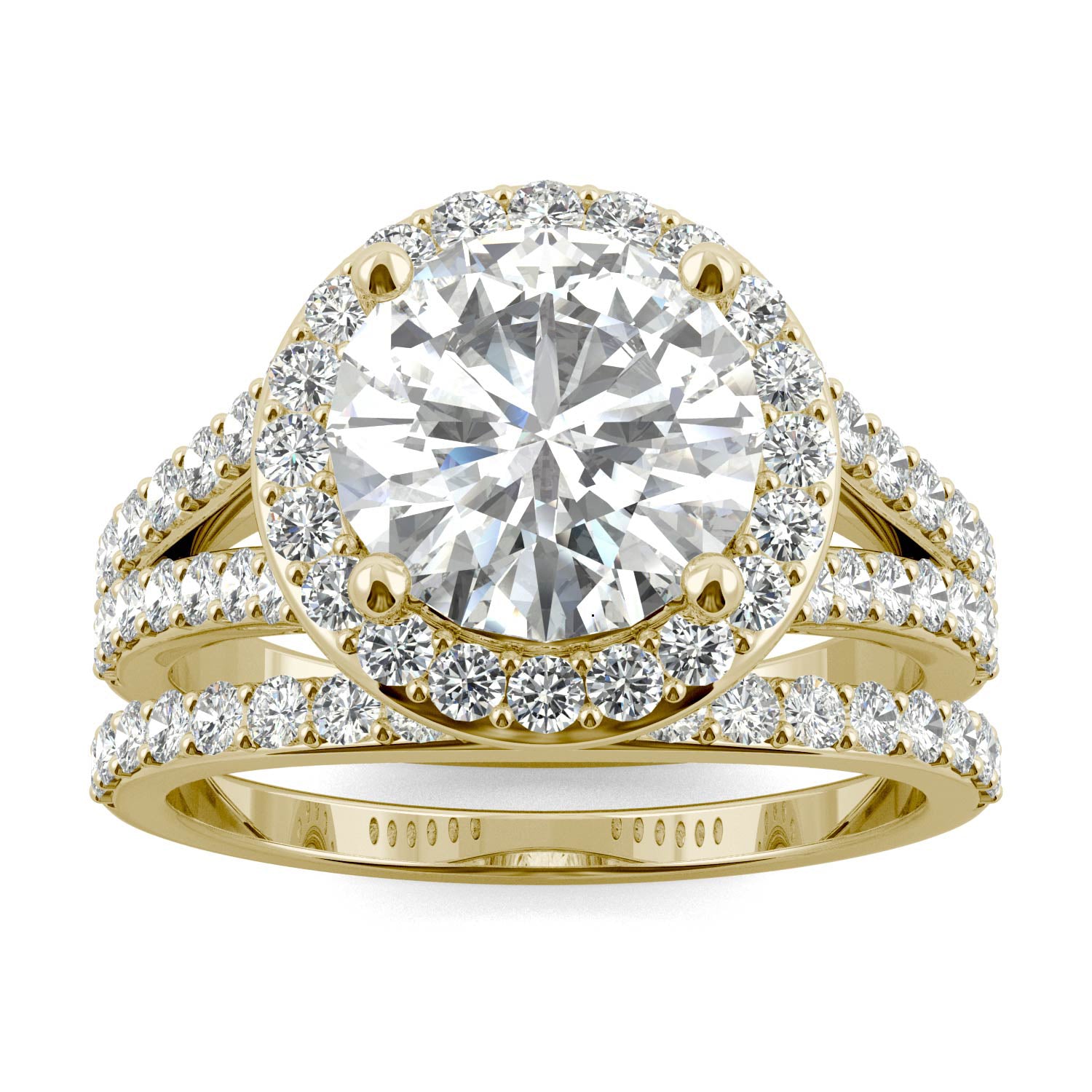 3.69 CTW DEW Round Forever One™ Moissanite Split Shank Halo Bridal Ring