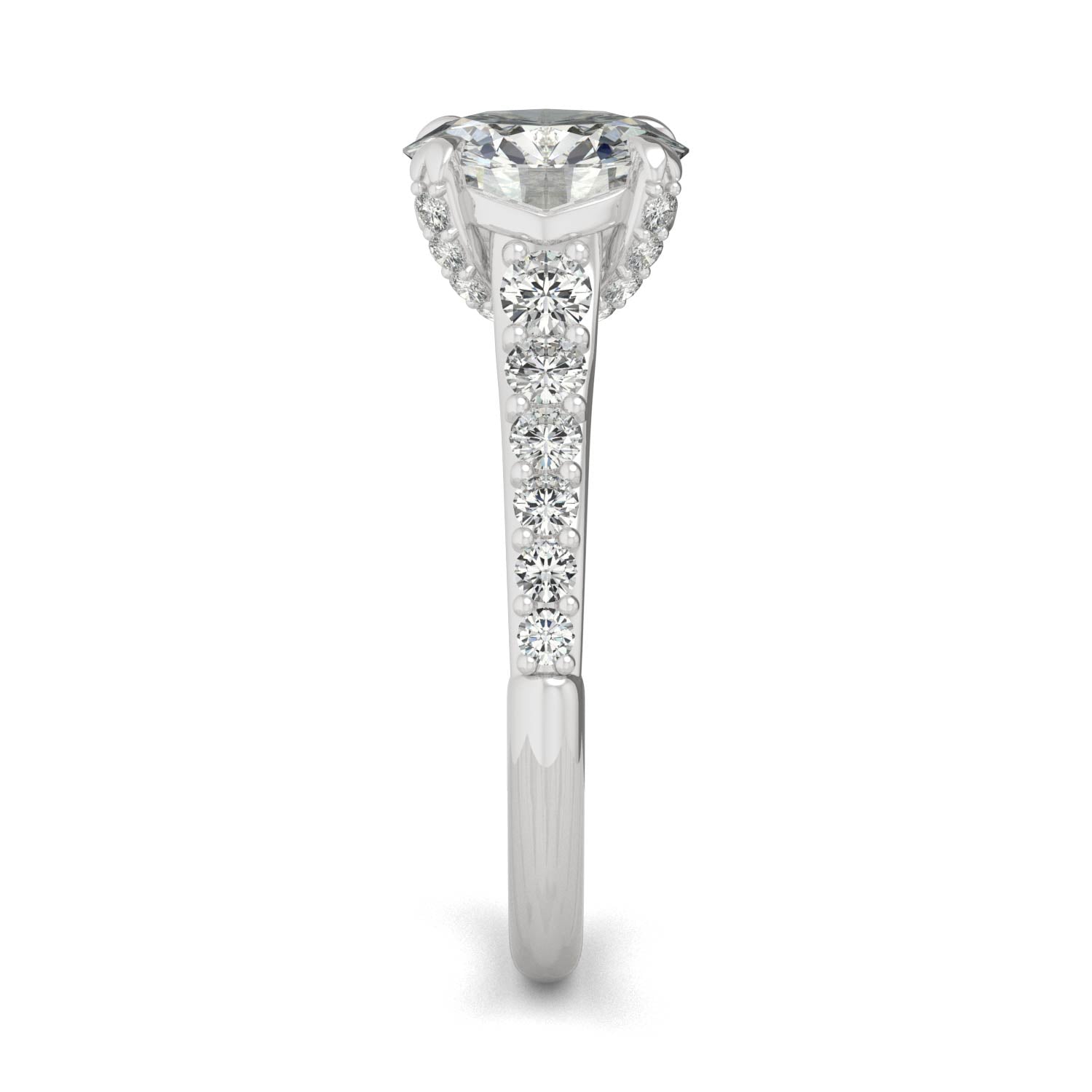 2.43 CTW DEW Round Forever One™ Moissanite Side-Stone Solitaire with Gallery Accents Engagement Ring