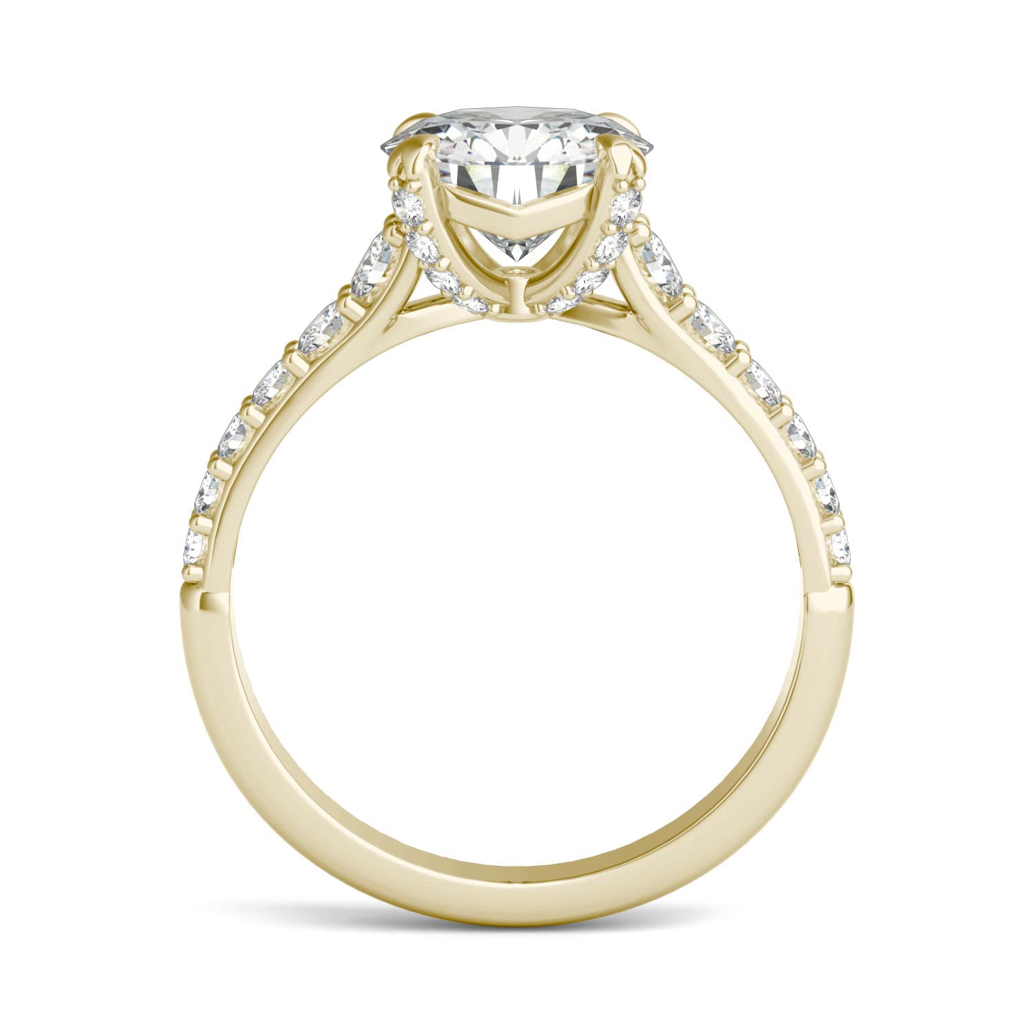 2.43 CTW DEW Round Forever One™ Moissanite Side-Stone Solitaire with Gallery Accents Engagement Ring