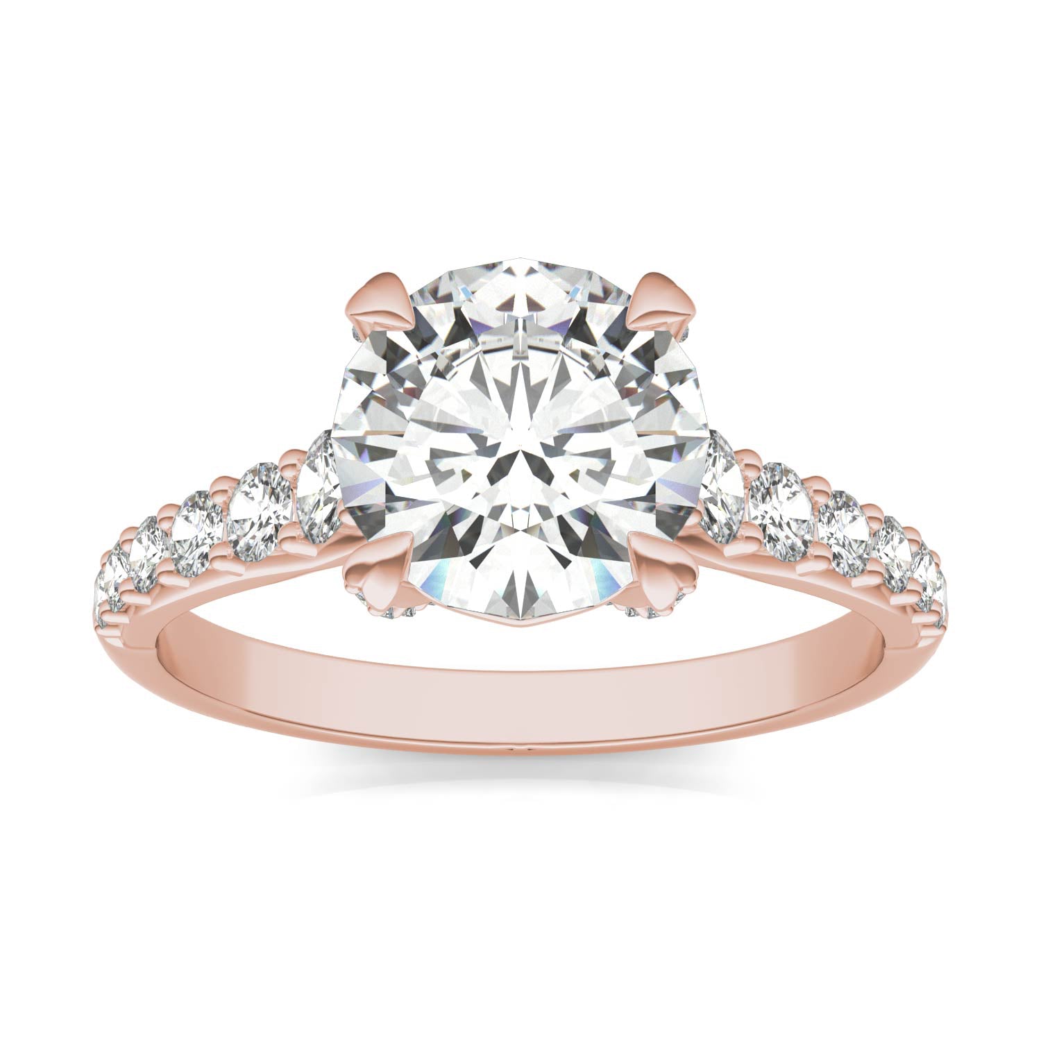 2.43 CTW DEW Round Forever One™ Moissanite Side-Stone Solitaire with Gallery Accents Engagement Ring