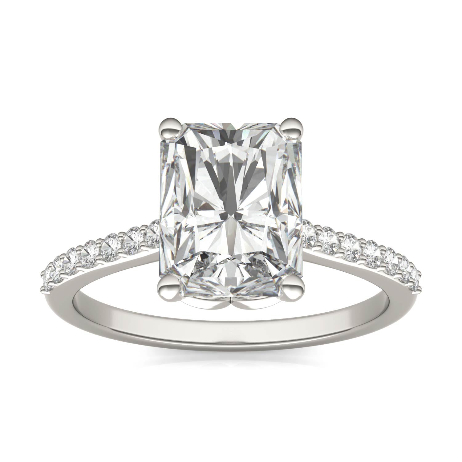 2.93 CTW DEW Radiant Forever One™ Moissanite Signature Solitaire with Side Accents Engagement Ring