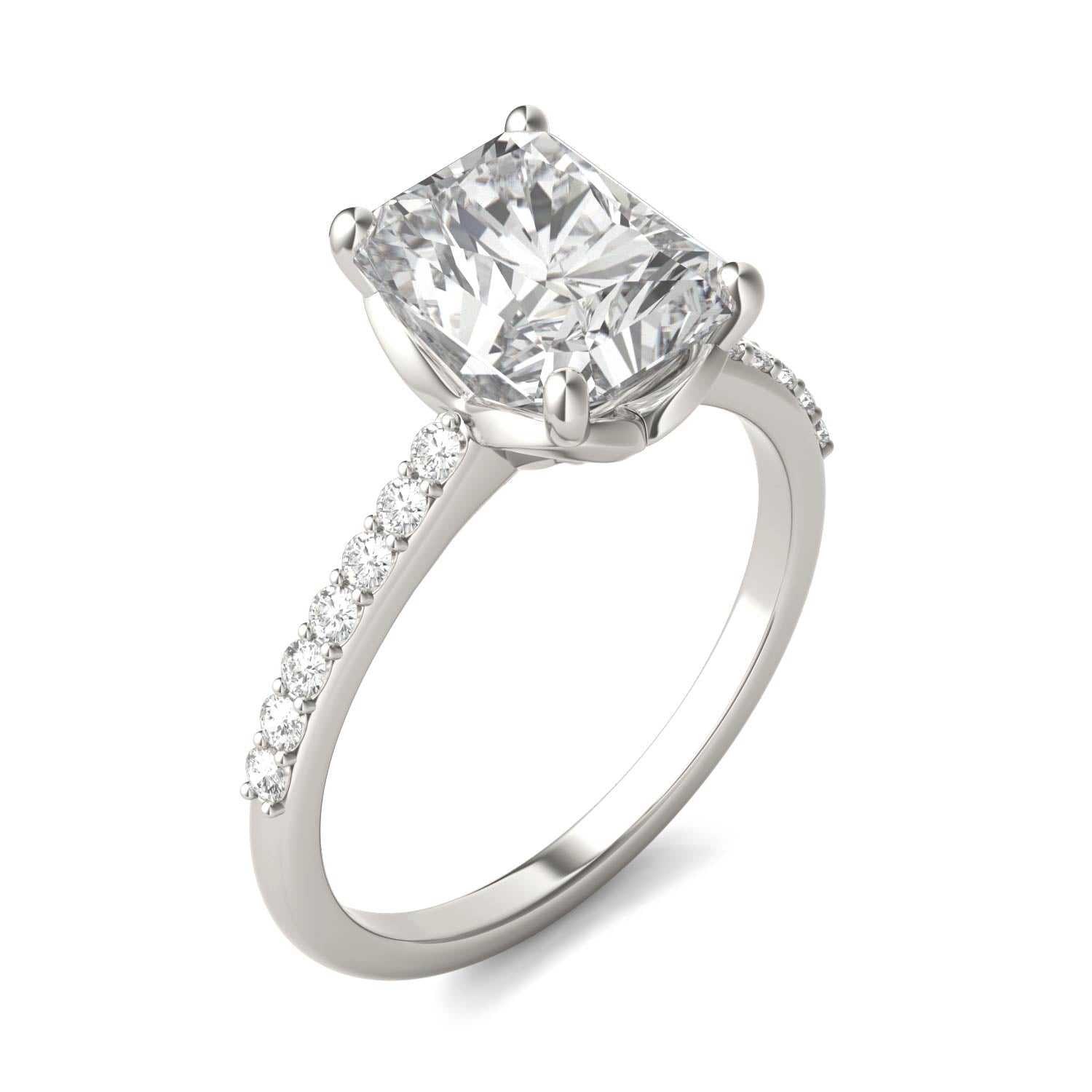 2.93 CTW DEW Radiant Forever One™ Moissanite Signature Solitaire with Side Accents Engagement Ring