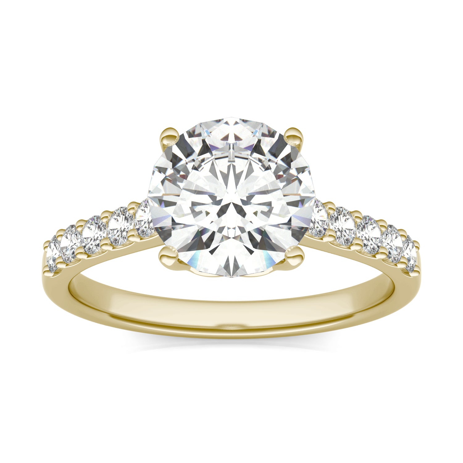 2.23 CTW DEW Round Forever One™ Moissanite Signature Side Stone Engagement Ring