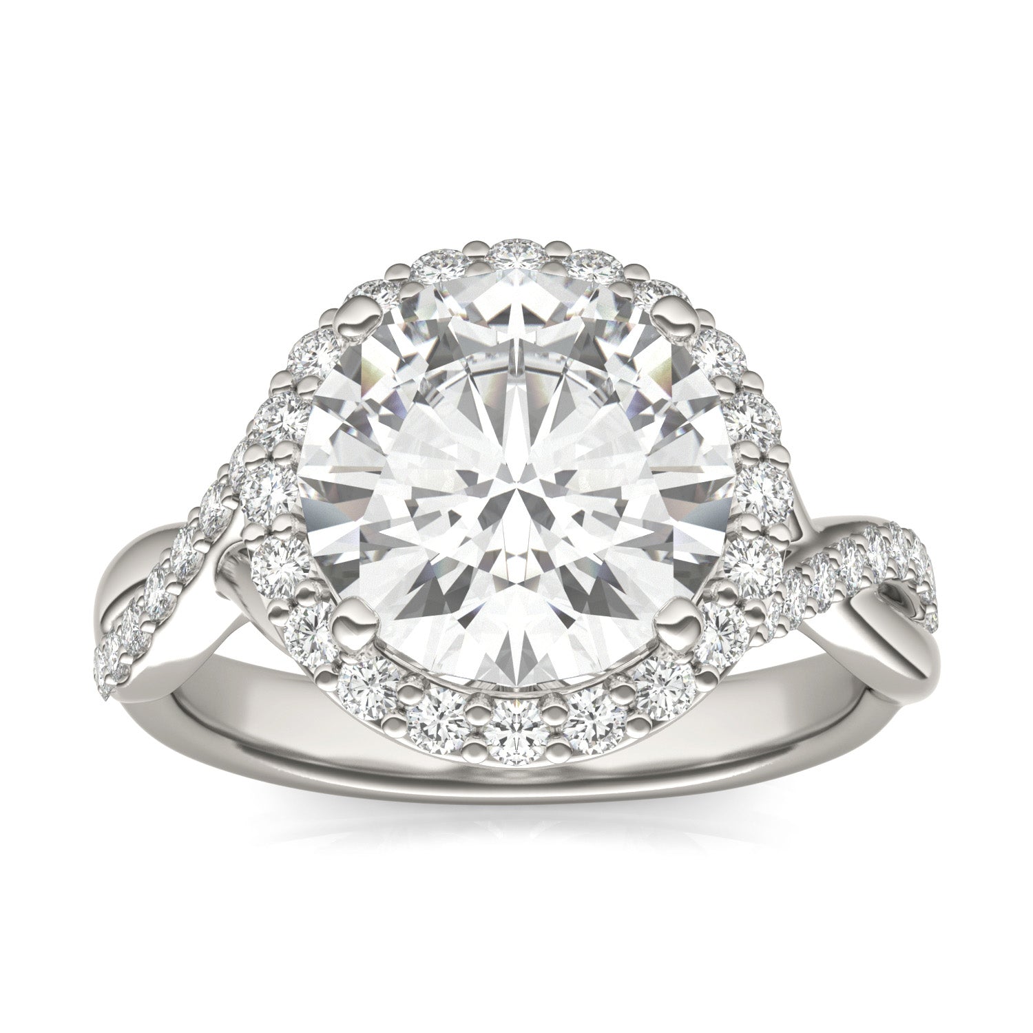 3.83 CTW DEW Round Forever One™ Moissanite Signature Twist Halo Engagement Ring
