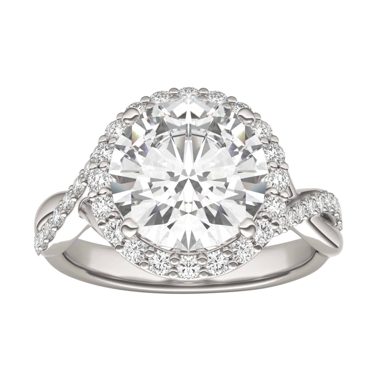 3.83 CTW DEW Round Forever One™ Moissanite Signature Twist Halo Engagement Ring