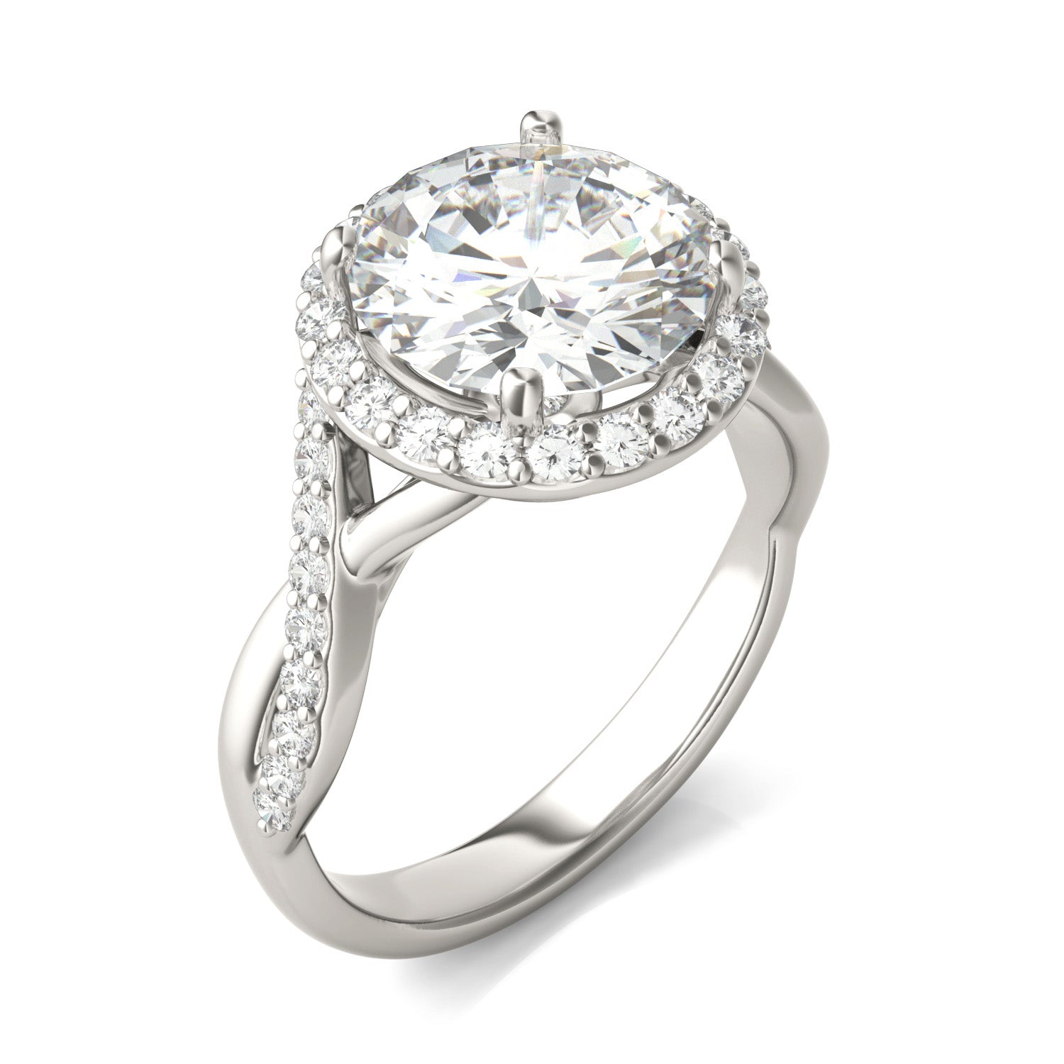 3.83 CTW DEW Round Forever One™ Moissanite Signature Twist Halo Engagement Ring
