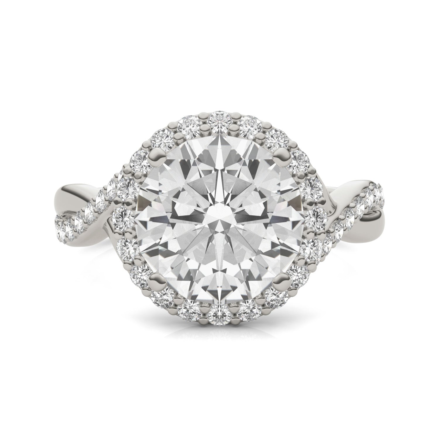 3.83 CTW DEW Round Forever One™ Moissanite Signature Twist Halo Engagement Ring