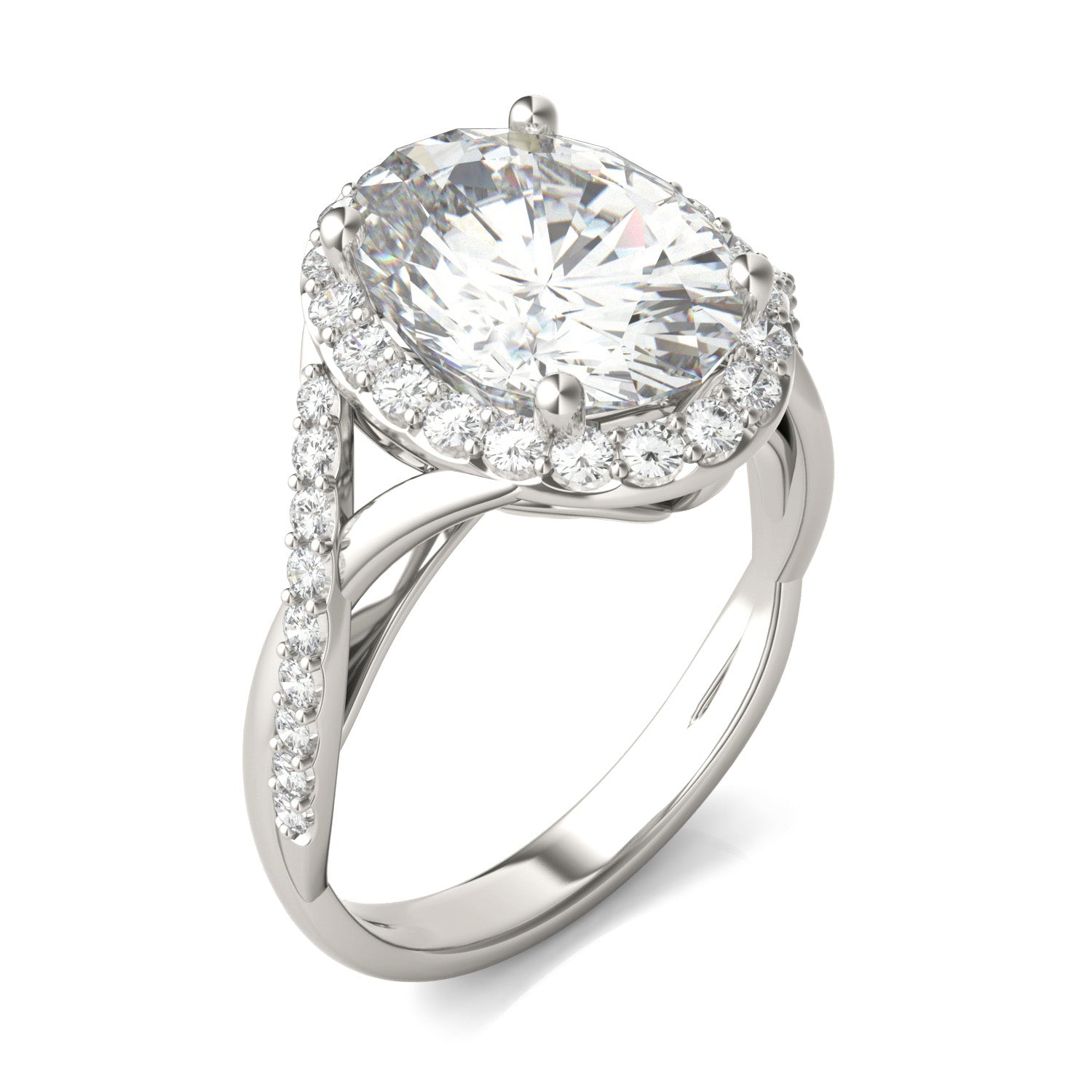3.56 CTW DEW Oval Forever One™ Moissanite Signature Twist Halo Engagement Ring