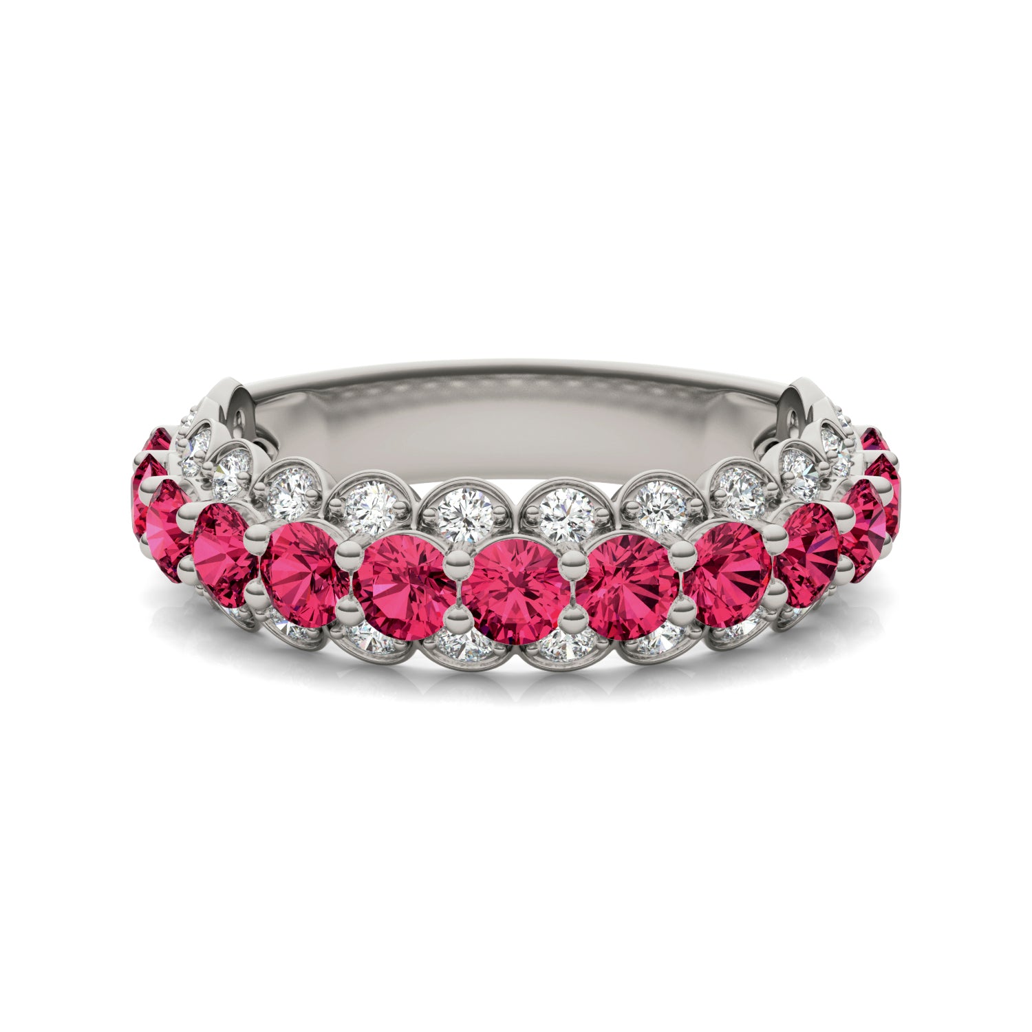 1/2 CTW Round Caydia® Lab Grown Diamond Three Row Ring featuring Created Ruby