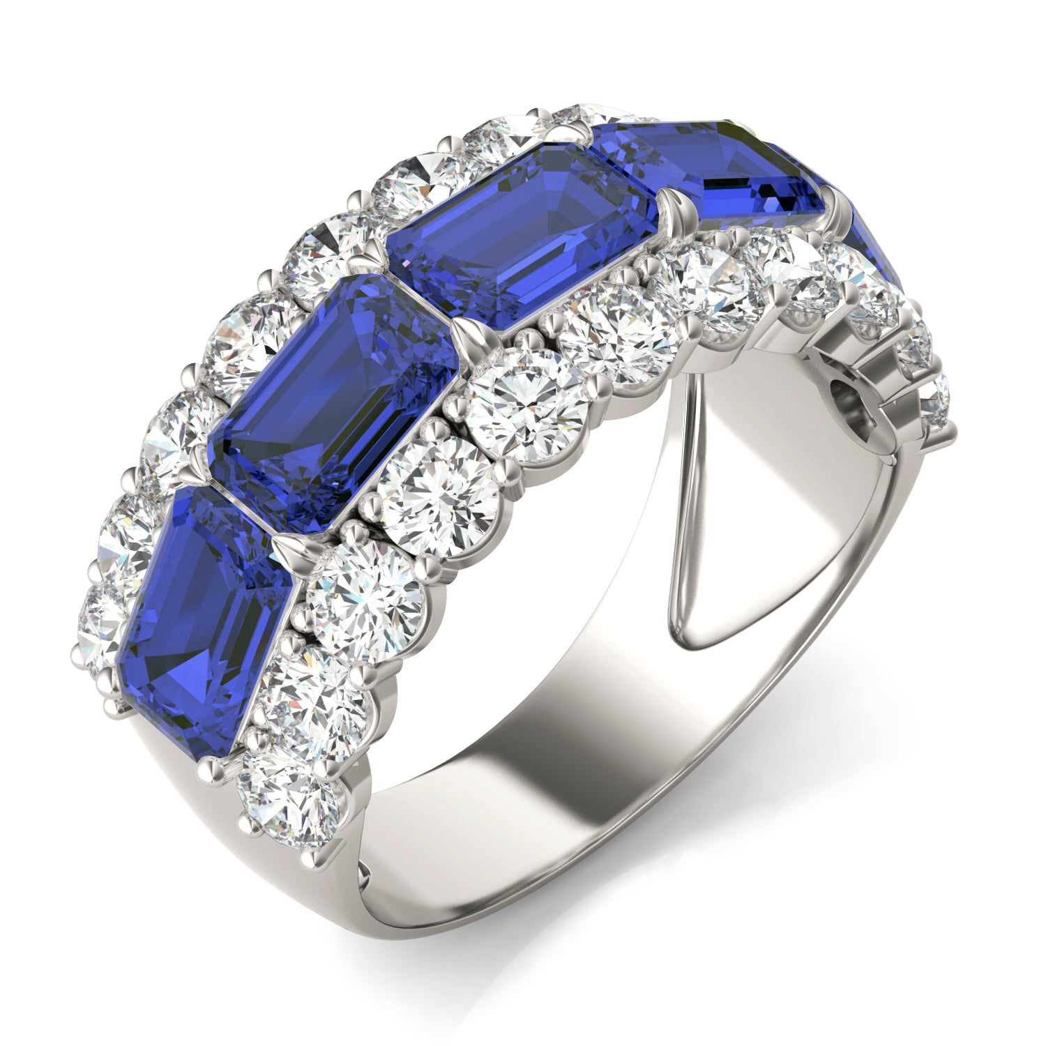 1 3/4 CTW Round Caydia® Lab Grown Diamond Three Row Ring featuring Created Sapphire