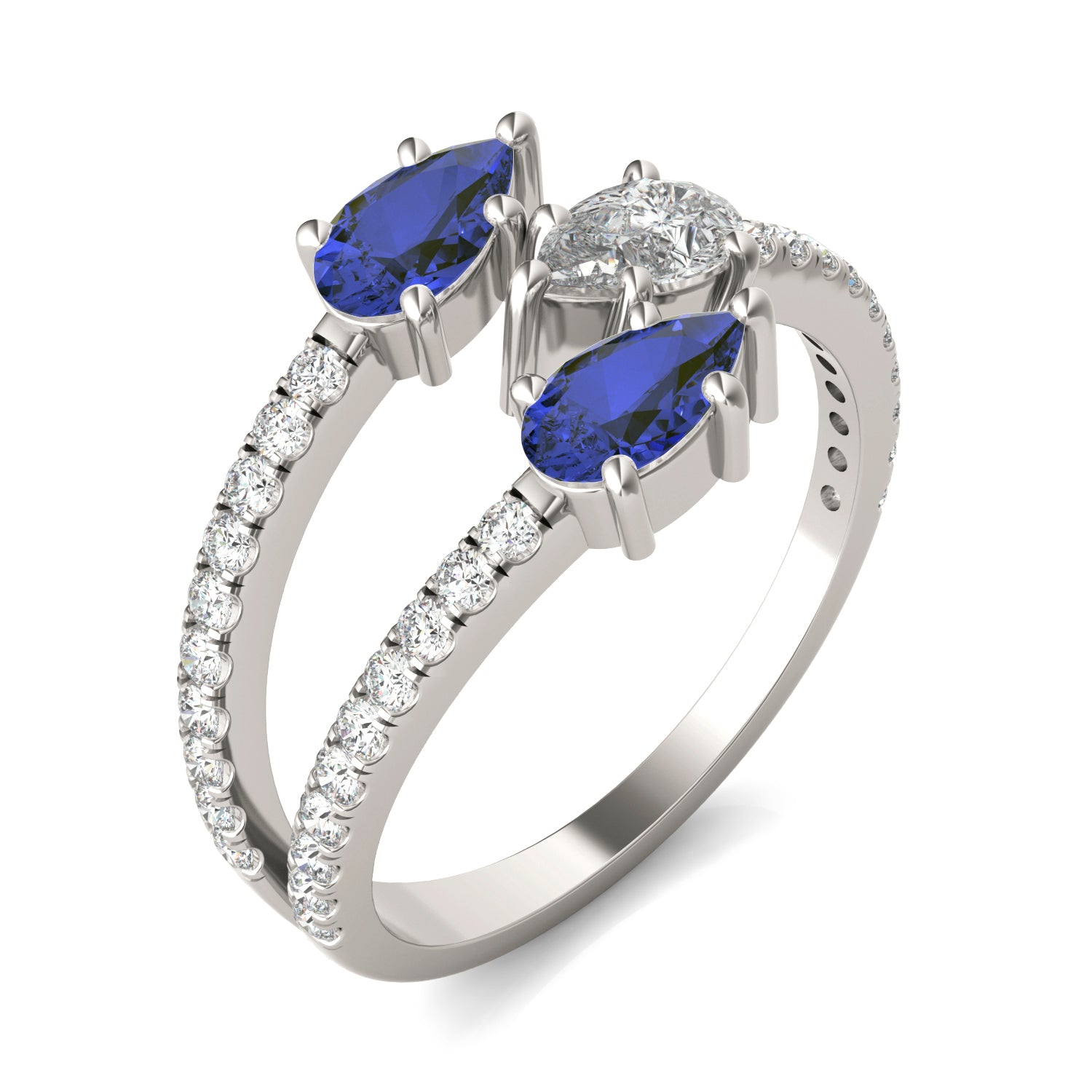 3/4 CTW Pear Caydia® Lab Grown Diamond Three Stone Fashion Ring featuring Created Sapphire