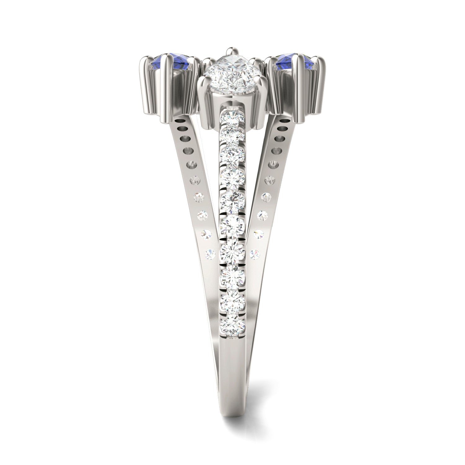 3/4 CTW Pear Caydia® Lab Grown Diamond Three Stone Fashion Ring featuring Created Sapphire